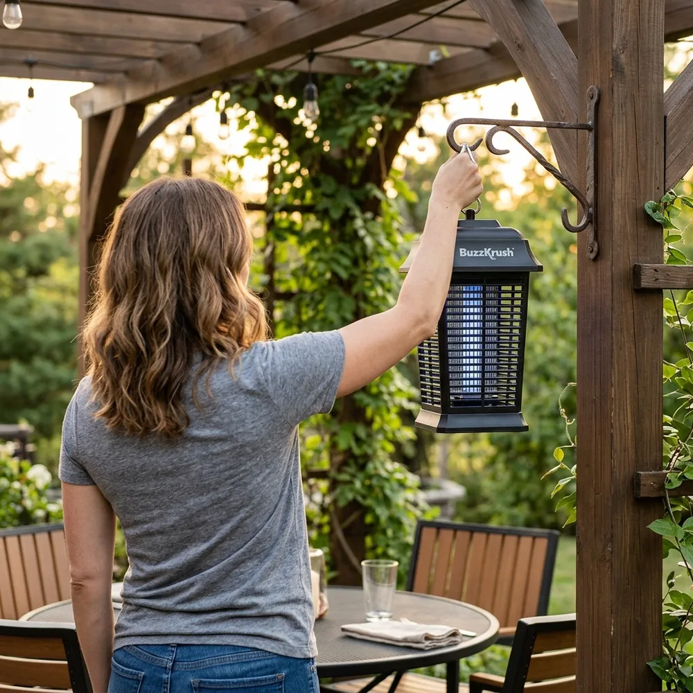 Step 2: Position on table or hang from pergola hook